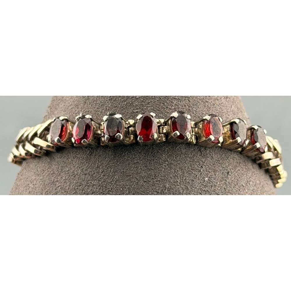 Vintage Sterling Silver Amethyst Bracelet 8 Stone Woven Chevron  Link 7"